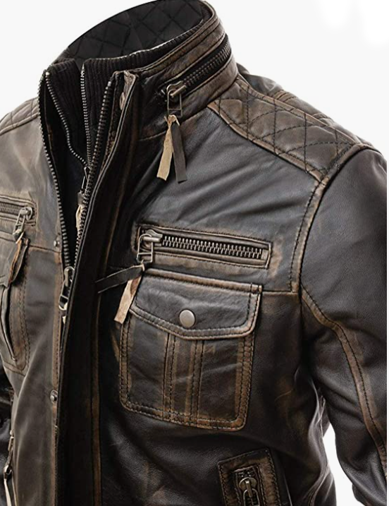 Leather Jacket Biker Slim Fit Vintage Racer Real Leather Jacket