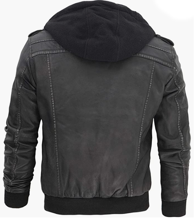 Real Leather Jacket Men  With Removable Hood