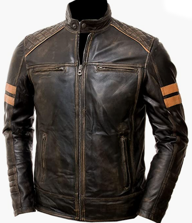 MEN REAL Leather Jacket Motorbike Style