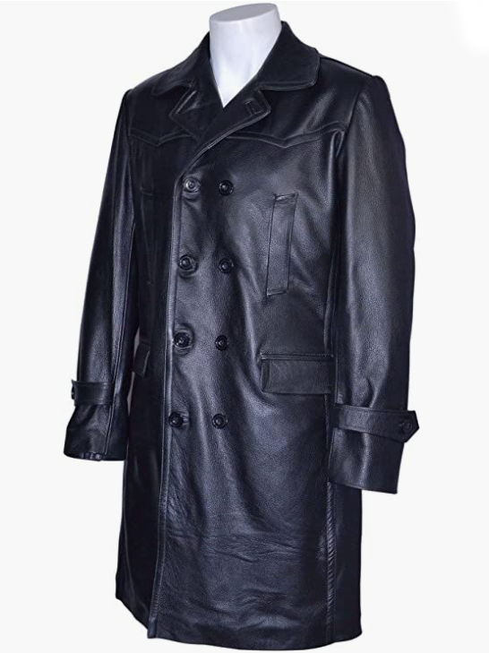 Black Leather Submarine Jacket Coat FOR MEN