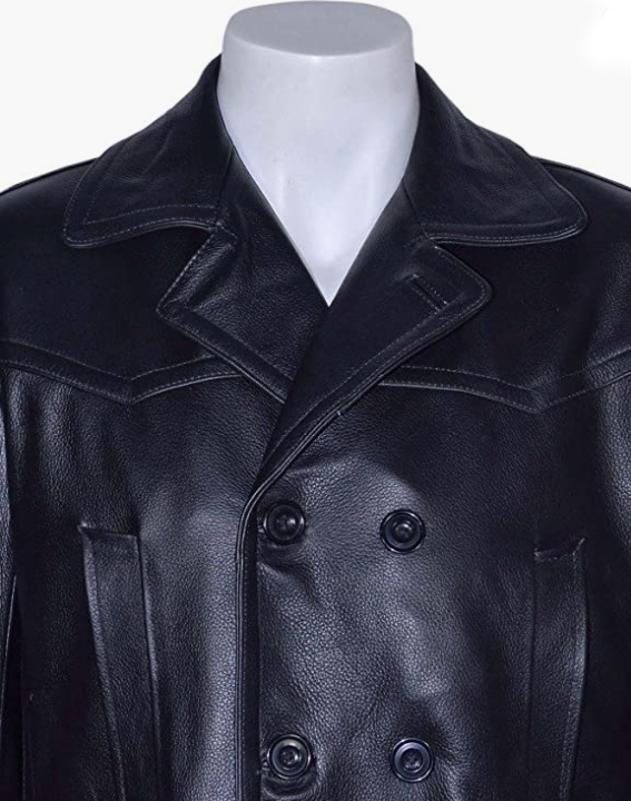 Black Leather Submarine Jacket Coat FOR MEN