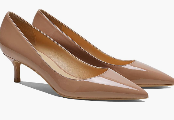 Women's Slip On Solid Pointed Toe Patent Kitten Low Heel Pumps Shoes