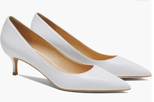 Women's Slip On Solid Pointed Toe Patent Kitten Low Heel Pumps Shoes