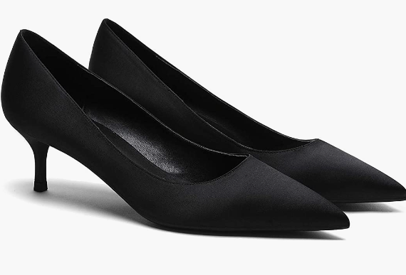 Women's Slip On Solid Pointed Toe Patent Kitten Low Heel Pumps Shoes