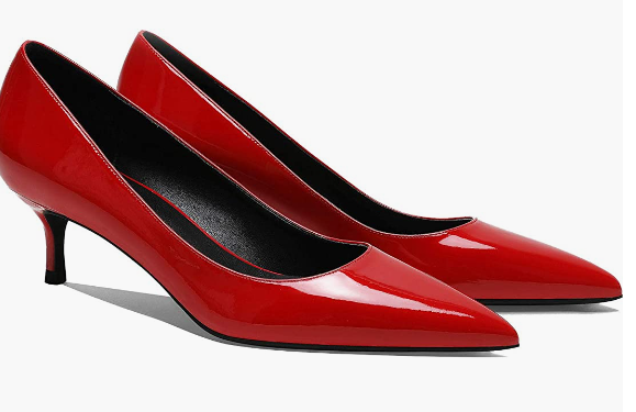 Women's Slip On Solid Pointed Toe Patent Kitten Low Heel Pumps Shoes