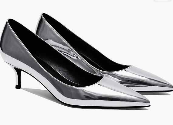 Women's Slip On Solid Pointed Toe Patent Kitten Low Heel Pumps Shoes