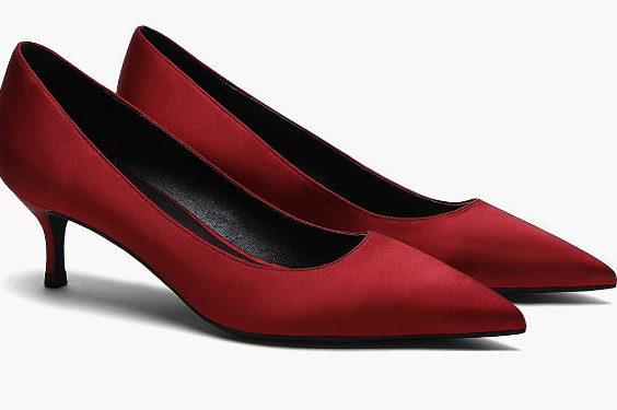 Women's Slip On Solid Pointed Toe Patent Kitten Low Heel Pumps Shoes