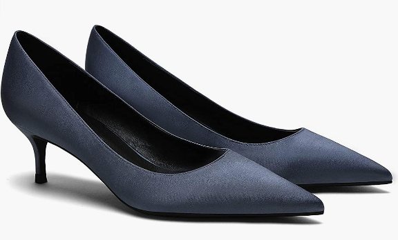 Women's Slip On Solid Pointed Toe Patent Kitten Low Heel Pumps Shoes