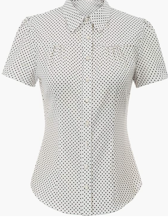 Office Button Down Stripe Shirt Top with Bow Tie