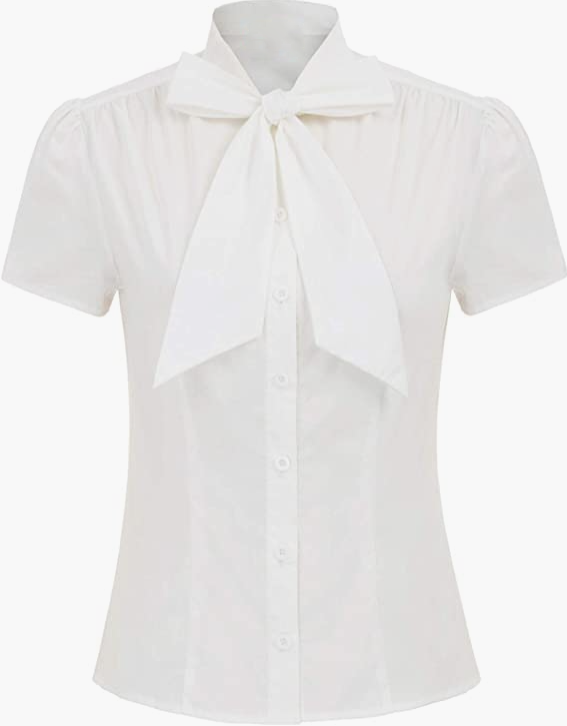 Office Button Down Stripe Shirt Top with Bow Tie