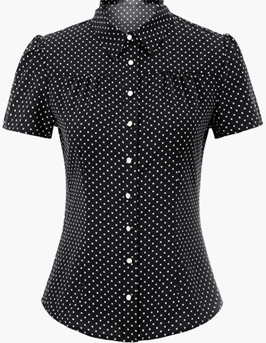 Office Button Down Stripe Shirt Top with Bow Tie