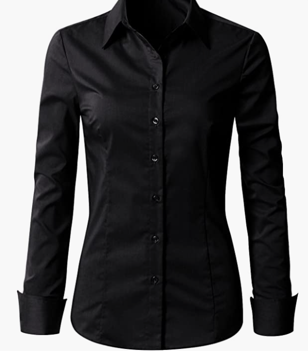 Womens Slim-Fit Long Sleeve Stretchy Button Down Office SHIRT