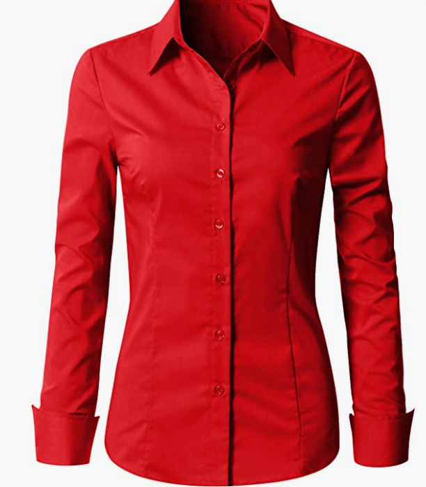 Womens Slim-Fit Long Sleeve Stretchy Button Down Office SHIRT