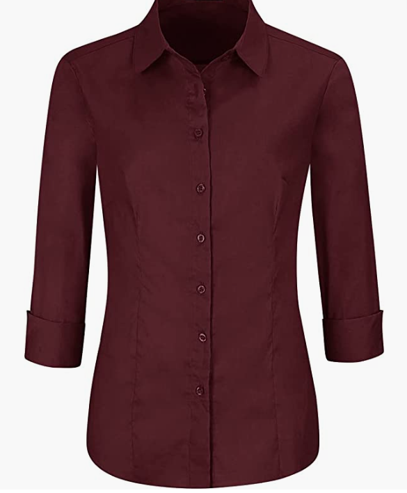 Womens Slim-Fit Long Sleeve Stretchy Button Down Office SHIRT