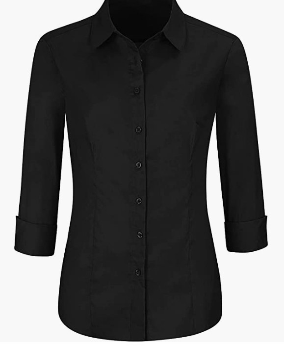 Womens Slim-Fit Long Sleeve Stretchy Button Down Office SHIRT