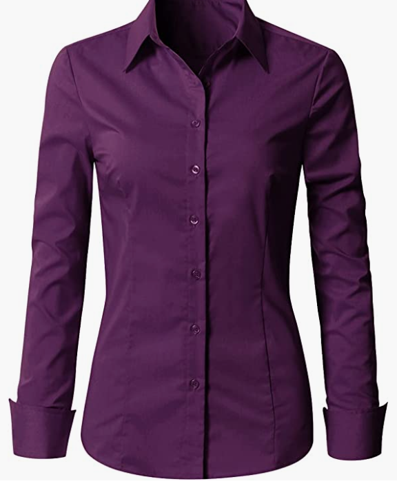 Womens Slim-Fit Long Sleeve Stretchy Button Down Office SHIRT