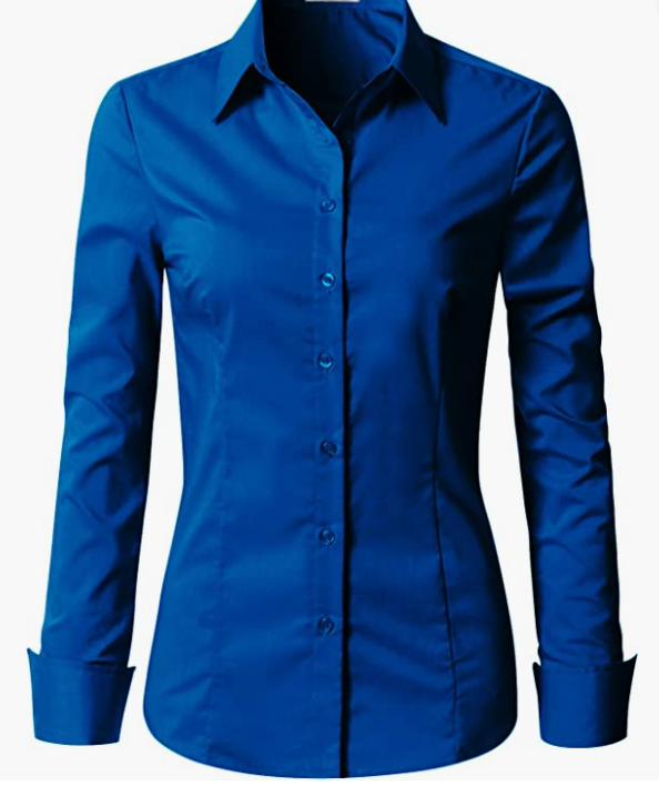 Womens Slim-Fit Long Sleeve Stretchy Button Down Office SHIRT
