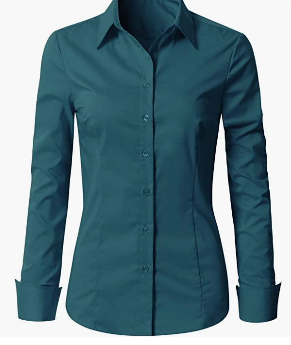 Womens Slim-Fit Long Sleeve Stretchy Button Down Office SHIRT