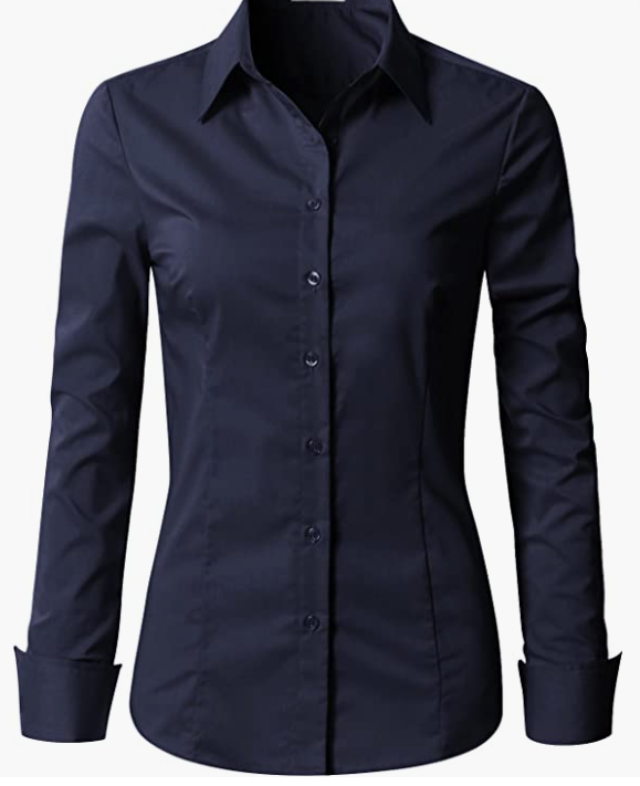 Womens Slim-Fit Long Sleeve Stretchy Button Down Office SHIRT