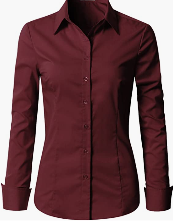 Womens Slim-Fit Long Sleeve Stretchy Button Down Office SHIRT