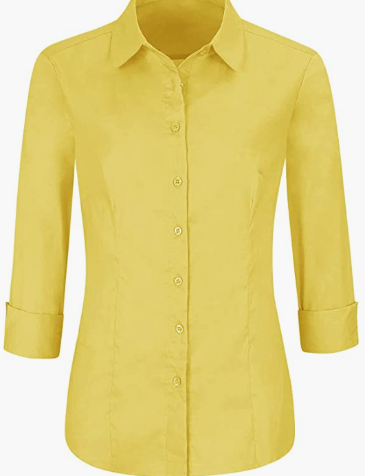 Womens Slim-Fit Long Sleeve Stretchy Button Down Office SHIRT