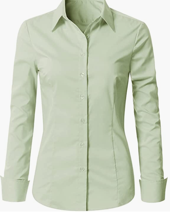 Womens Slim-Fit Long Sleeve Stretchy Button Down Office SHIRT