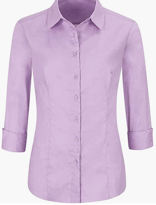 Womens Slim-Fit Long Sleeve Stretchy Button Down Office SHIRT