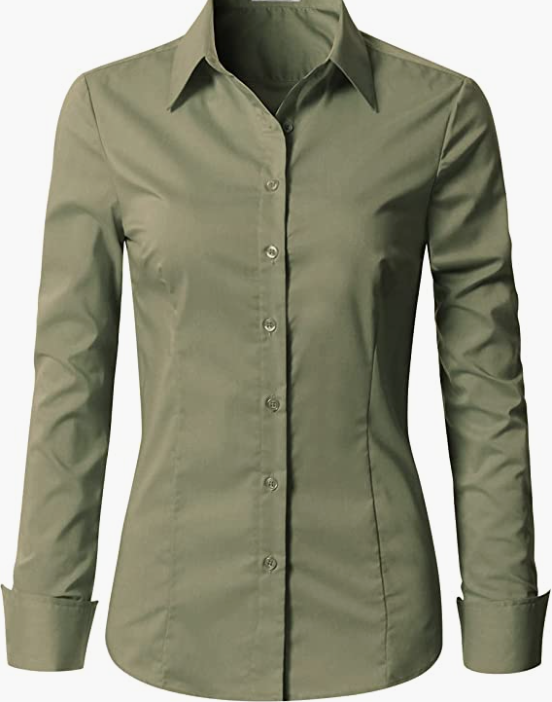 Womens Slim-Fit Long Sleeve Stretchy Button Down Office SHIRT
