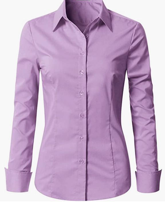 Womens Slim-Fit Long Sleeve Stretchy Button Down Office SHIRT