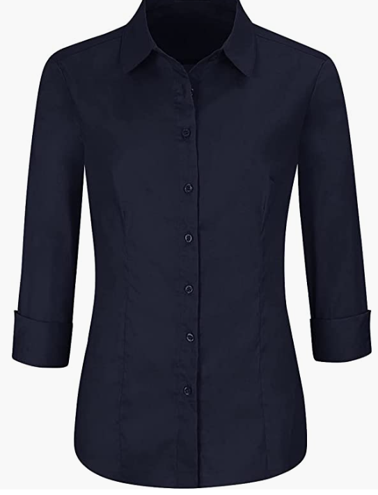 Womens Slim-Fit Long Sleeve Stretchy Button Down Office SHIRT