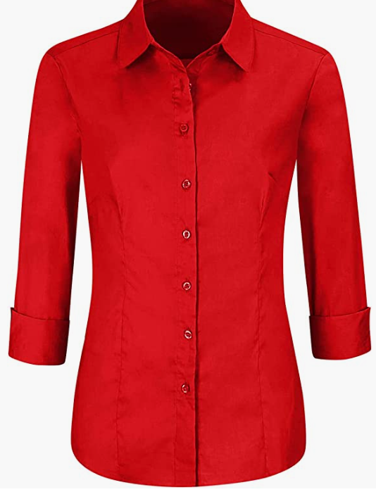 Womens Slim-Fit Long Sleeve Stretchy Button Down Office SHIRT