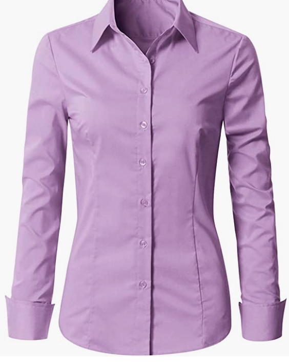 Womens Slim-Fit Long Sleeve Stretchy Button Down Office SHIRT