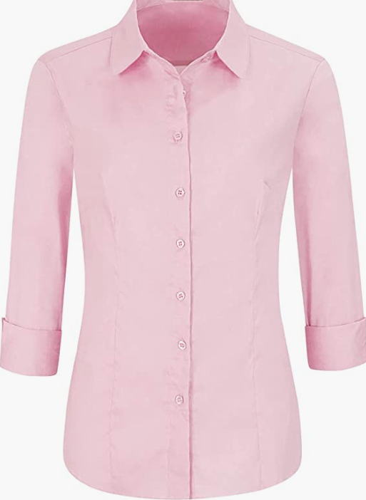 Womens Slim-Fit Long Sleeve Stretchy Button Down Office SHIRT