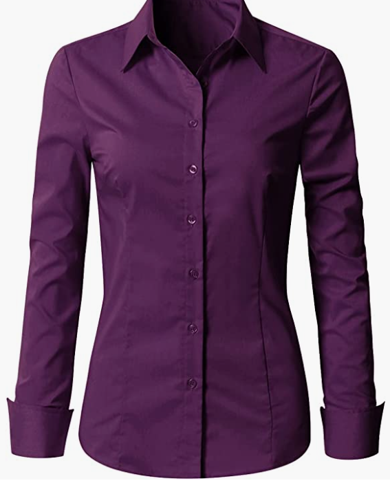 Womens Slim-Fit Long Sleeve Stretchy Button Down Office SHIRT