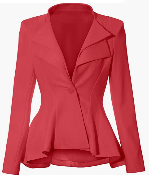 Women Double Notch Lapel Sharp Shoulder Pad Office Blazer