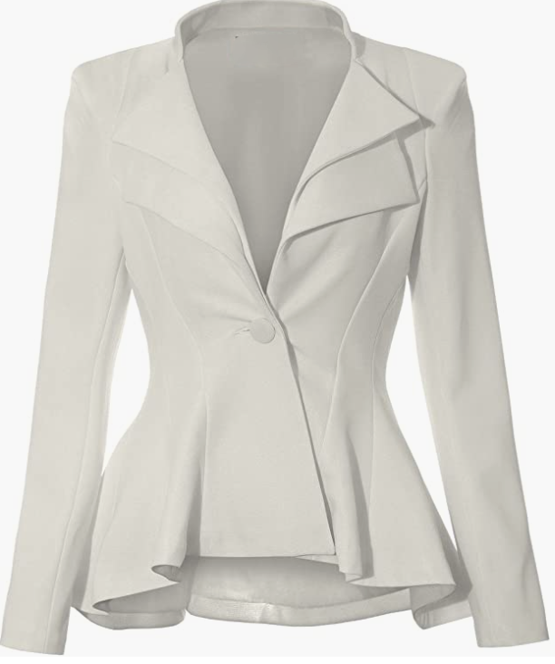Women Double Notch Lapel Sharp Shoulder Pad Office Blazer