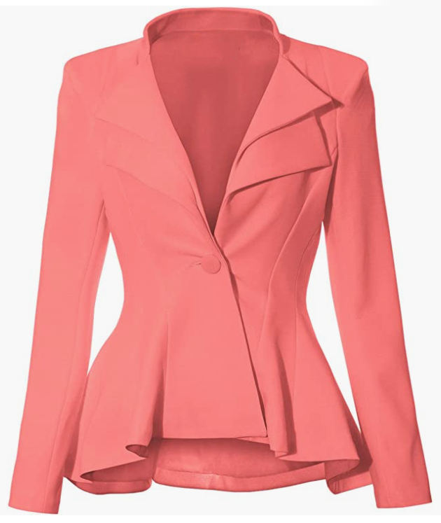 Women Double Notch Lapel Sharp Shoulder Pad Office Blazer