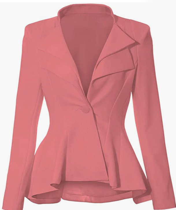 Women Double Notch Lapel Sharp Shoulder Pad Office Blazer