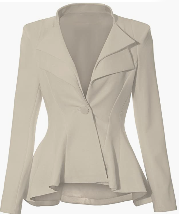 Women Double Notch Lapel Sharp Shoulder Pad Office Blazer