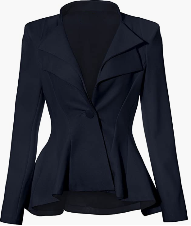 Women Double Notch Lapel Sharp Shoulder Pad Office Blazer