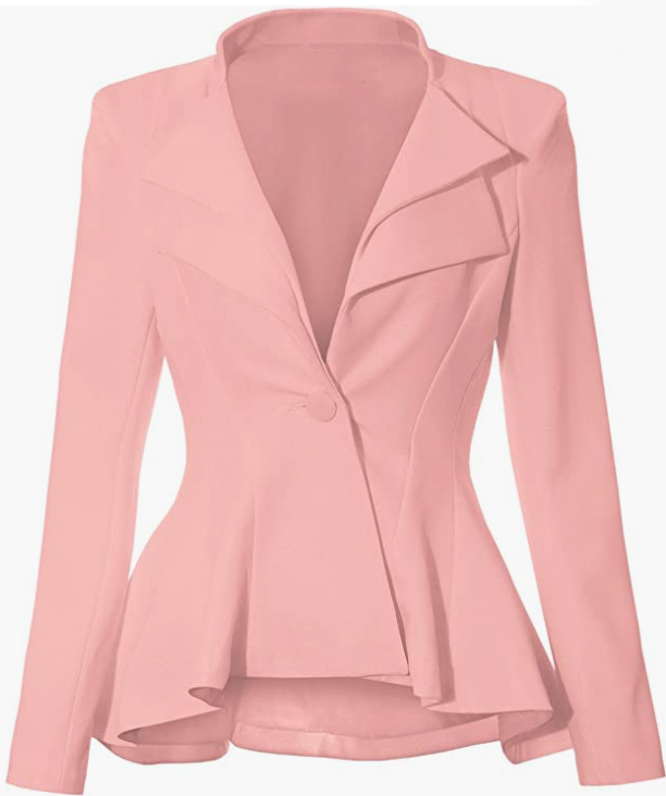 Women Double Notch Lapel Sharp Shoulder Pad Office Blazer