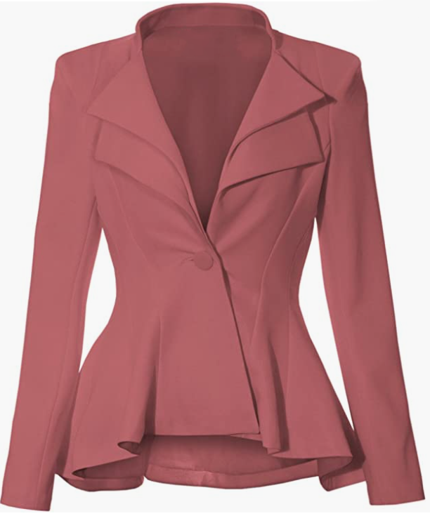 Women Double Notch Lapel Sharp Shoulder Pad Office Blazer
