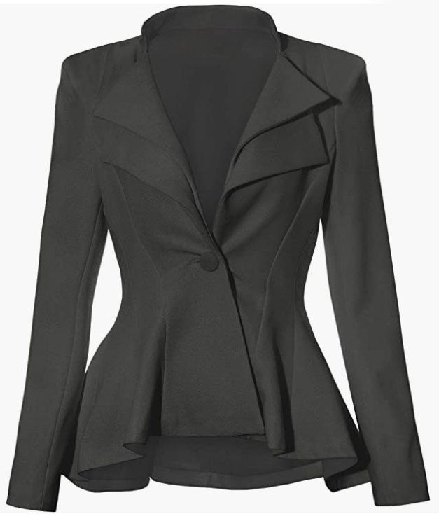 Women Double Notch Lapel Sharp Shoulder Pad Office Blazer