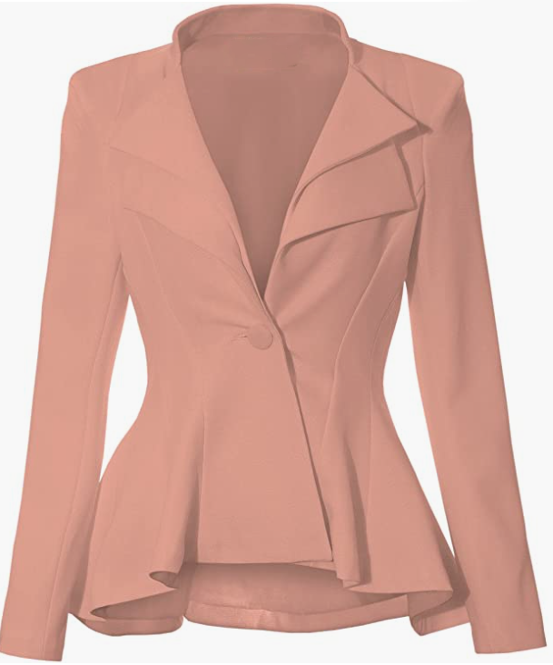 Women Double Notch Lapel Sharp Shoulder Pad Office Blazer