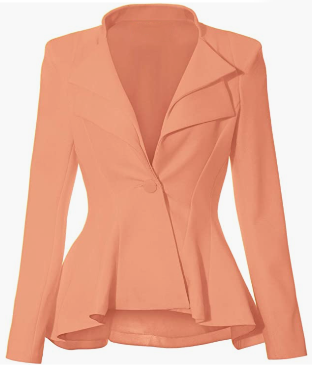 Women Double Notch Lapel Sharp Shoulder Pad Office Blazer