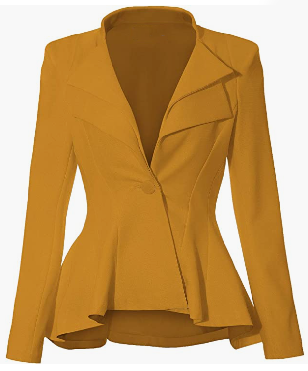 Women Double Notch Lapel Sharp Shoulder Pad Office Blazer