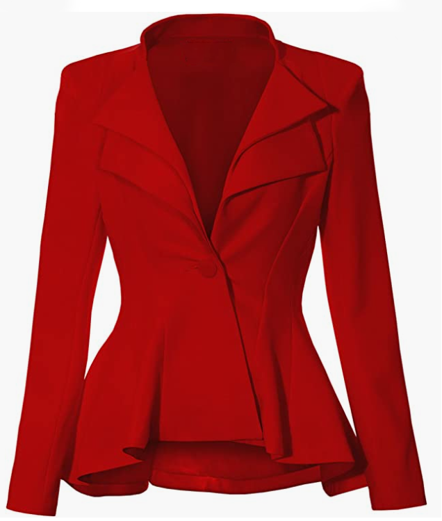 Women Double Notch Lapel Sharp Shoulder Pad Office Blazer