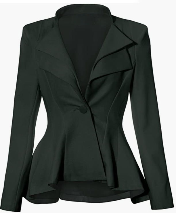 Women Double Notch Lapel Sharp Shoulder Pad Office Blazer