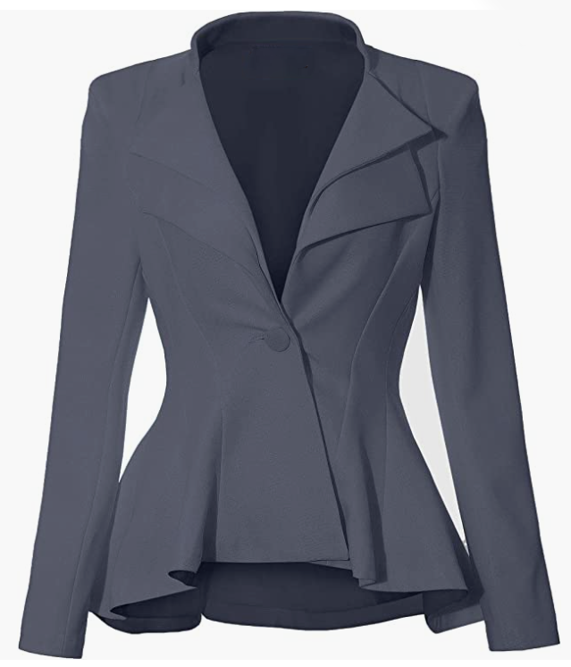 Women Double Notch Lapel Sharp Shoulder Pad Office Blazer