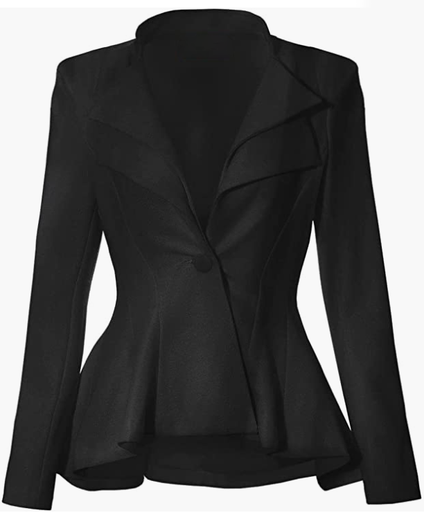 Women Double Notch Lapel Sharp Shoulder Pad Office Blazer